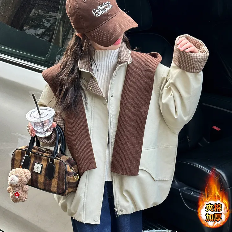 女童秋冬外套2025新款洋气时髦中大童女孩儿童夹棉加厚休闲风上衣