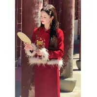 【蛟龙出海】<77>新中式珠片绣拼接毛加棉外套+半身裙套装XMZH9482