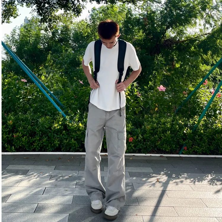 ''FY ONE'' 美式复古洗褪baggy阔腿工装裤男女宽松直筒休闲长裤子