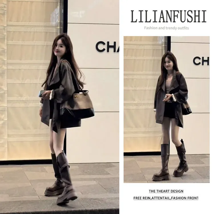 时尚穿搭女2025秋季新款设计感宽松长袖翻领皮衣外套百搭显瘦上衣
