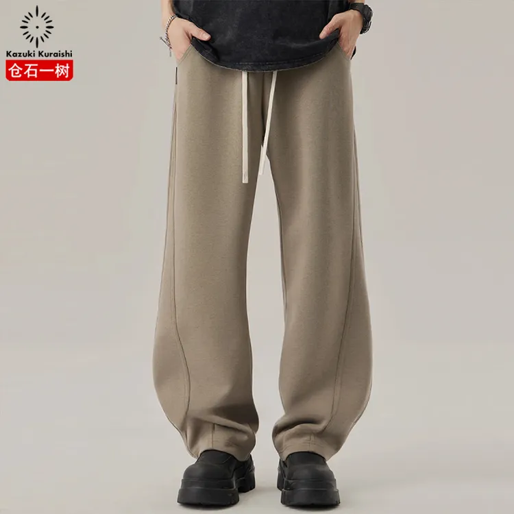 仓石一树垂感阔腿休闲裤男士秋冬季加厚宽松抽绳舒适直筒弯刀裤子