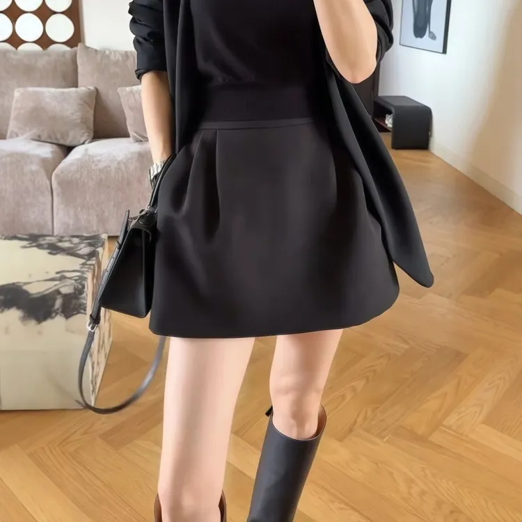 松紧高腰显瘦百搭西装半身裙女士早春秋款小个子防走光气质花苞裙
