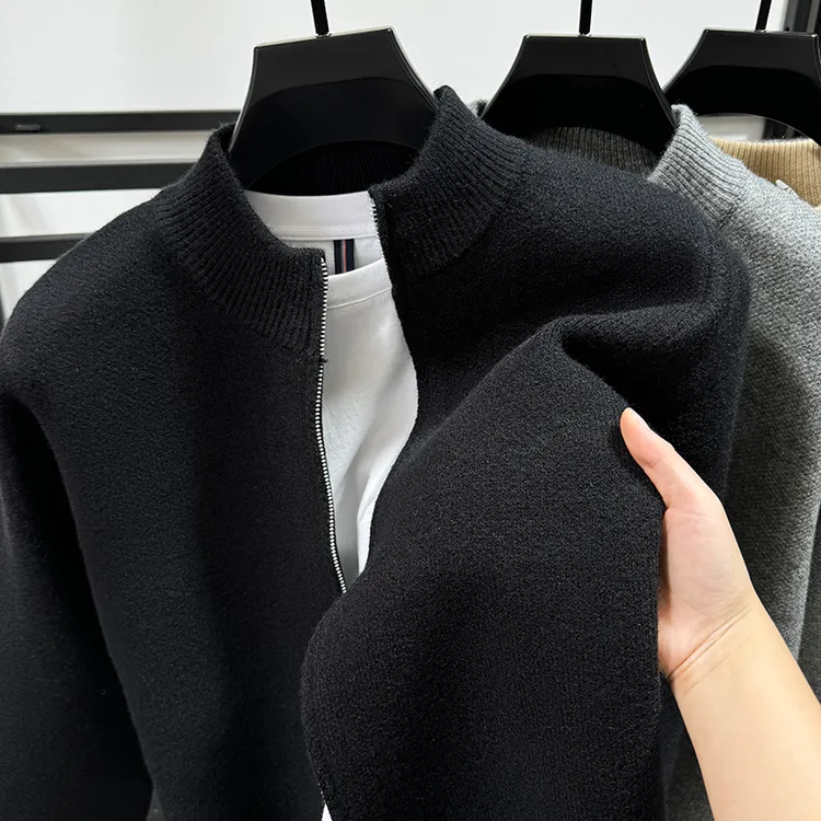 Zero Degree North立领拉链男士长袖开衫秋冬加厚衣针织衫外搭