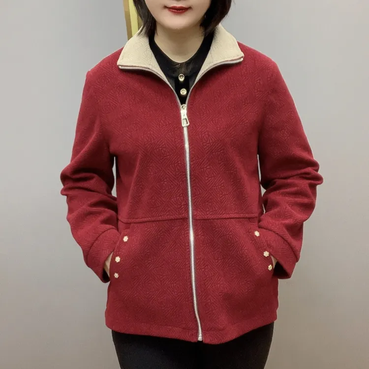 中年女士冬季拉贡外套新款百搭妈妈漂亮短款外套