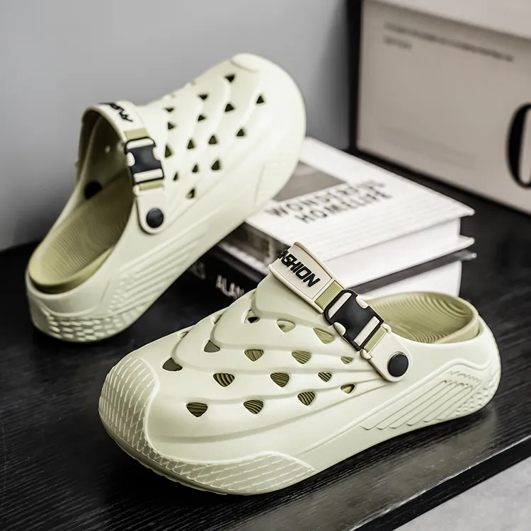 新款男夏季包头休闲半粒面外穿厚底洞洞鞋室外防滑耐磨半拖沙滩鞋