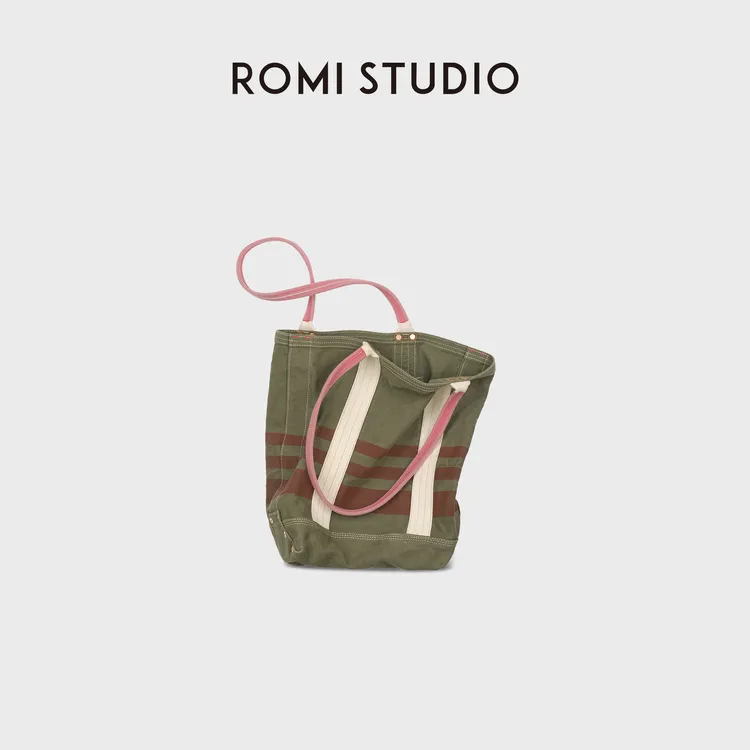ROMI STUDIO重工洗水横纹帆布棉复古手提包托特包 RWDSP82953