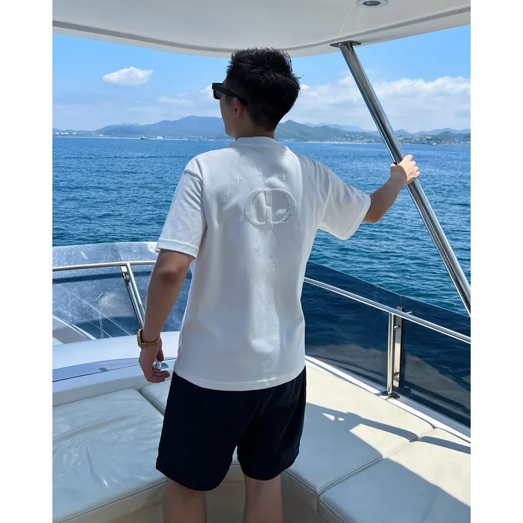 【CD闪片短袖】李查德夏日立体水溶绣简约后背刺绣男士短袖情侣T恤