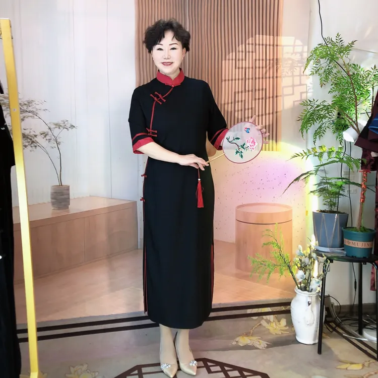 【红袖青衫】夏季新款大码旗袍显瘦气质复古长款中式修身日常中国风