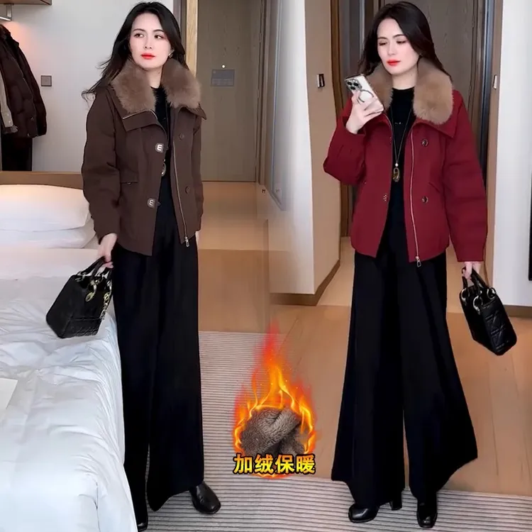 加绒加厚派克服短外套女冬季新款洋气休闲减龄保暖棉袄夹克外套潮