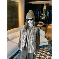 H1350 秋冬新款森系复古格纹马甲~秋冬配色毛针织上衣套装女