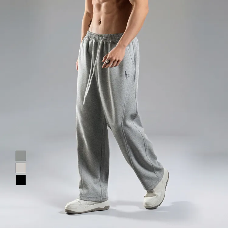 鹿家门新款直筒大码训练长裤男美式休闲裤百搭宽松弯刀运动卫裤