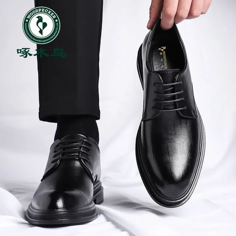 啄木鸟男鞋2025新款商务正装皮鞋男士透气尖头结婚新郎鞋子工装鞋