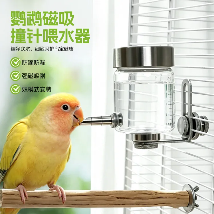 鹦鹉撞针饮水器磁吸玻璃鸟用自动喂水器八哥龙猫水壶新款鸟笼配件