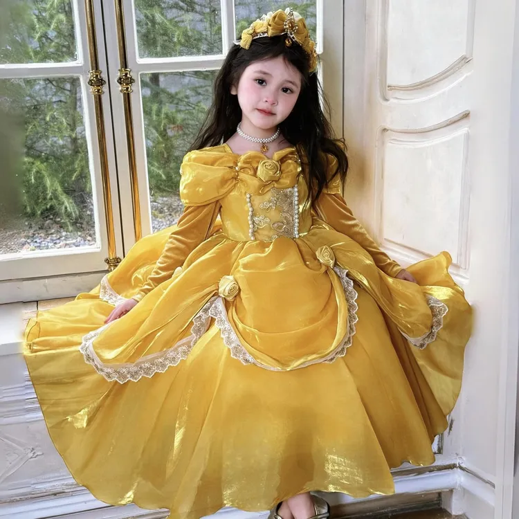 【现货】原创高端儿童秋冬连衣裙洋气生日礼服裙迪斯尼贝儿公主裙
