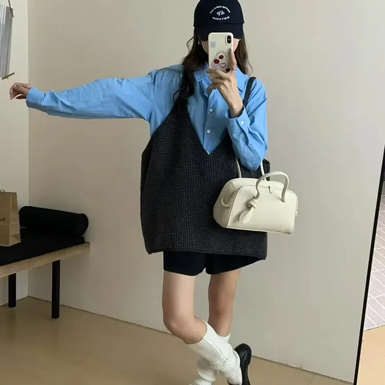 慵懒松弛吊带背心女秋冬叠穿外搭羊毛针织马甲无袖露背老钱风上衣