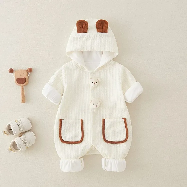 超萌婴儿连体衣春秋季男女宝宝衣服冬装双层哈衣连帽洋气外出服套
