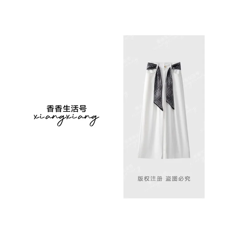 【香香严选】"裤装引力"夏季高腰显瘦阔腿裤搭丝巾休闲九分裤8838