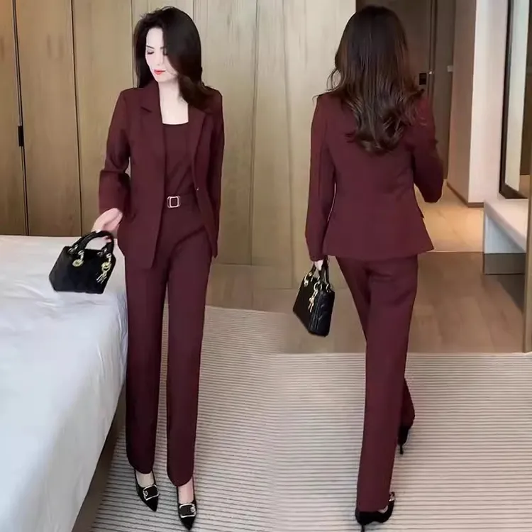 时尚气质套装女2025春季新款洋气显瘦西装外套背心裤子职业三件套