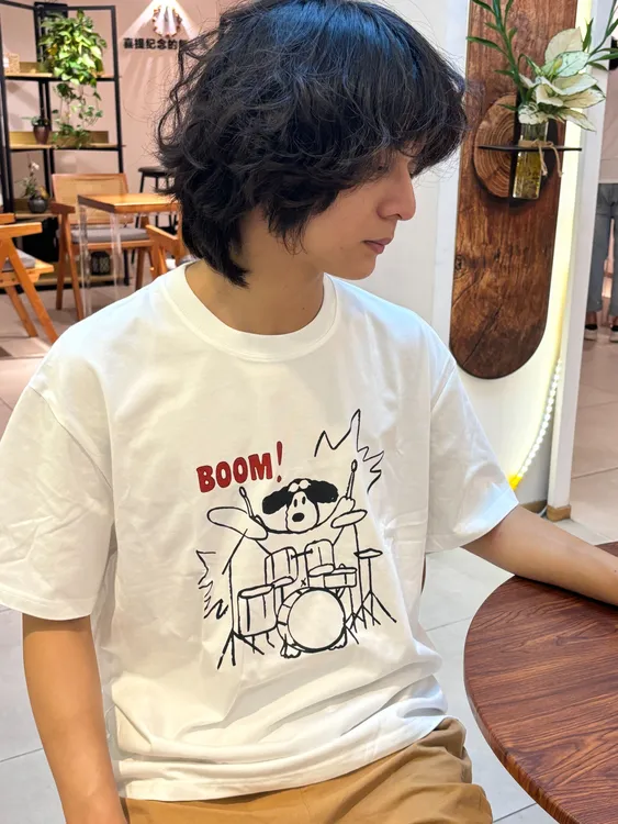 夏季纯棉情侣百搭款小狗打鼓印花T恤抗皱短款圆领短袖