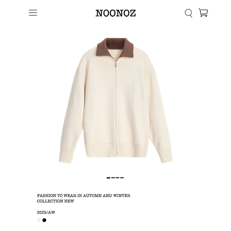 NOONOZ美式撞色双层立领开衫毛衣男中性风穿搭潮牌慵懒风针织外套