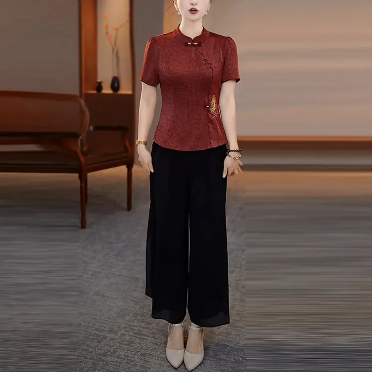 高克丝时尚复古套装2025夏季新款新中式高档贵气洋气妈妈装两件套