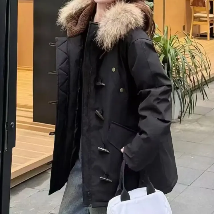 中长款收腰毛领可取时尚百搭羽绒加厚宽松连帽女士外套