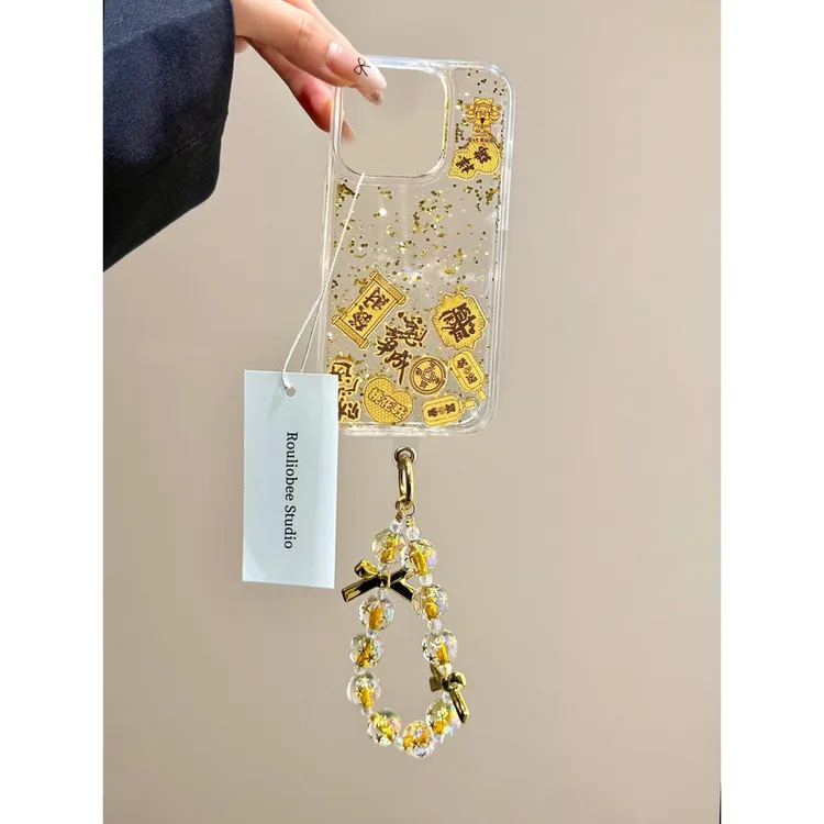 新壳财神流动金闪粉适用iPhone16/15流沙手机壳13/14软11/12壳