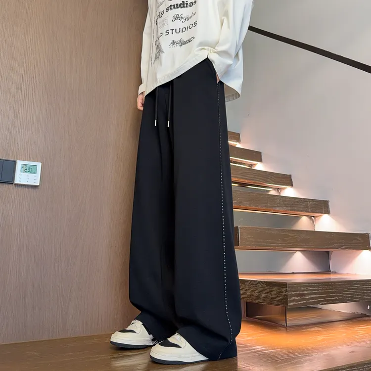 美式弯刀休闲裤男款秋季潮牌宽松直筒垂感卫裤高街阔腿运动长裤子