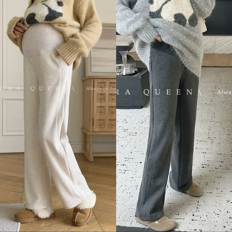 孕妇裤子2025秋冬新款韩版糯米裤百搭休闲阔腿长裤子外穿托腹加绒