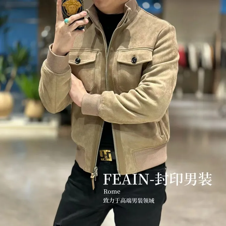 【鹅绒真皮拼接】高端定制休闲老钱风真皮拼接鹅绒服8585