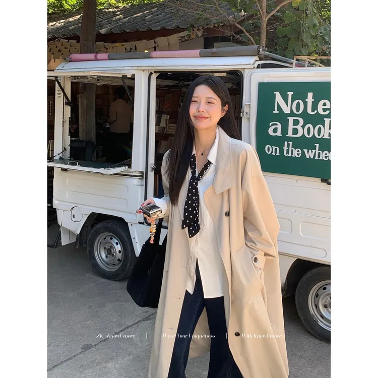 知葵微胖定制【本命风衣】初春韩版长款宽松风衣外套12244F6075