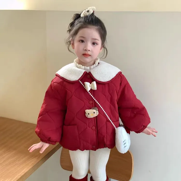 【加绒加厚】女童加绒加厚棉袄儿童红色卡通棉上衣宝宝冬季厚棉服