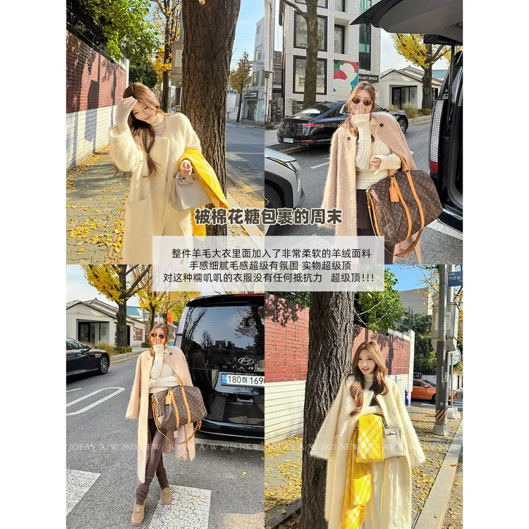 |韩剧女主角|文艺圆领大衣 秋冬款韩版气质 加绒加厚大外套 W2922