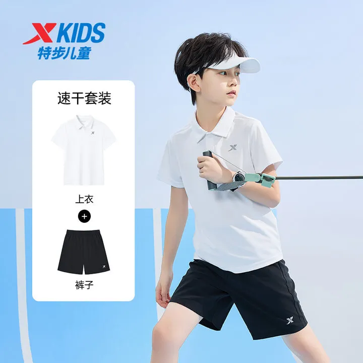 特步儿童秋季新款polo衫套装大童休闲时尚速干两件套9007+9003