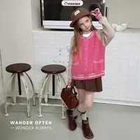 【软芙】蓝小爸童装女童棒球服针织外套秋季慵懒宝宝拼色上衣