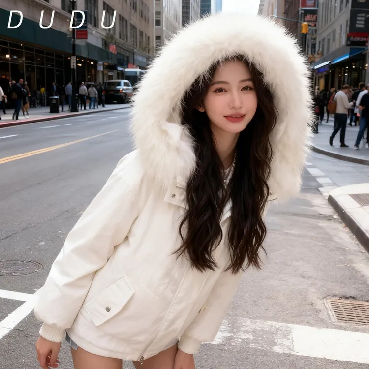 2025新款冬季90鹅绒羊毛帽里貉子毛大毛领棉锦奢暖女装派克服外套