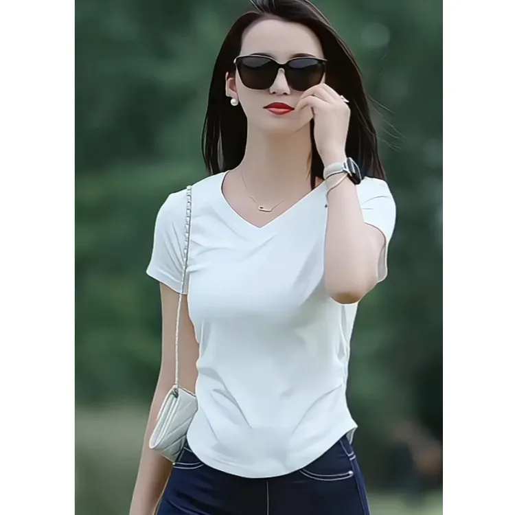 品牌2459夏季新款针织t恤打底衫短款别致短袖女款独特漂亮小衫