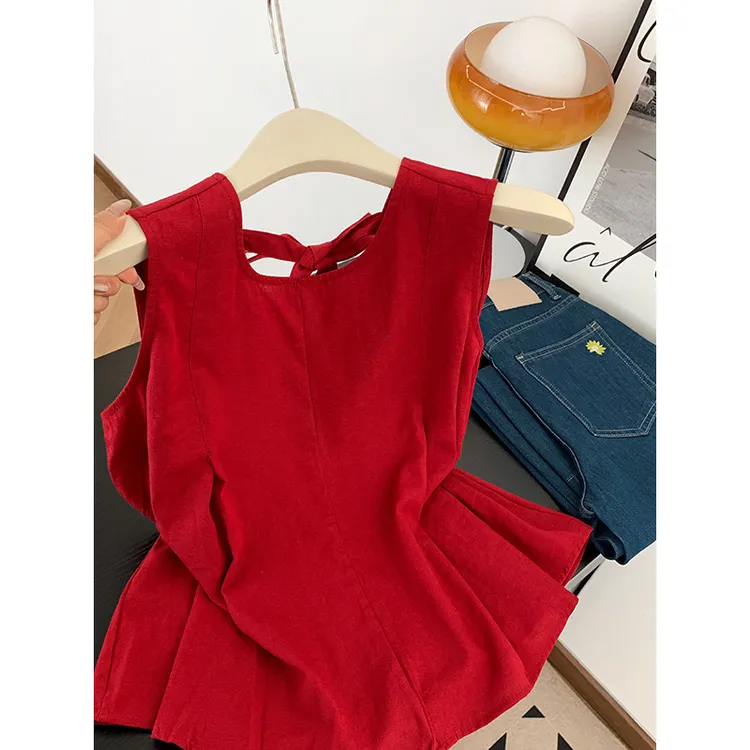 舒服到心坎了，怒推！超好看红色背心女夏季外穿绝美无袖小衫上衣新