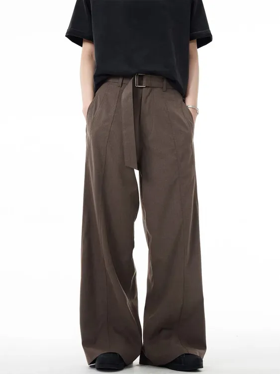 2025新款美式cleanfit弧形分割腰带阔腿裤男女宽松复古休闲裤子潮