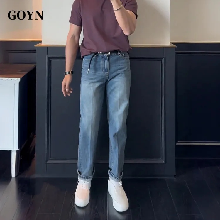 GOYN美式男款高街弹力直筒牛仔裤夏季潮流男士复古百搭痞帅休闲裤
