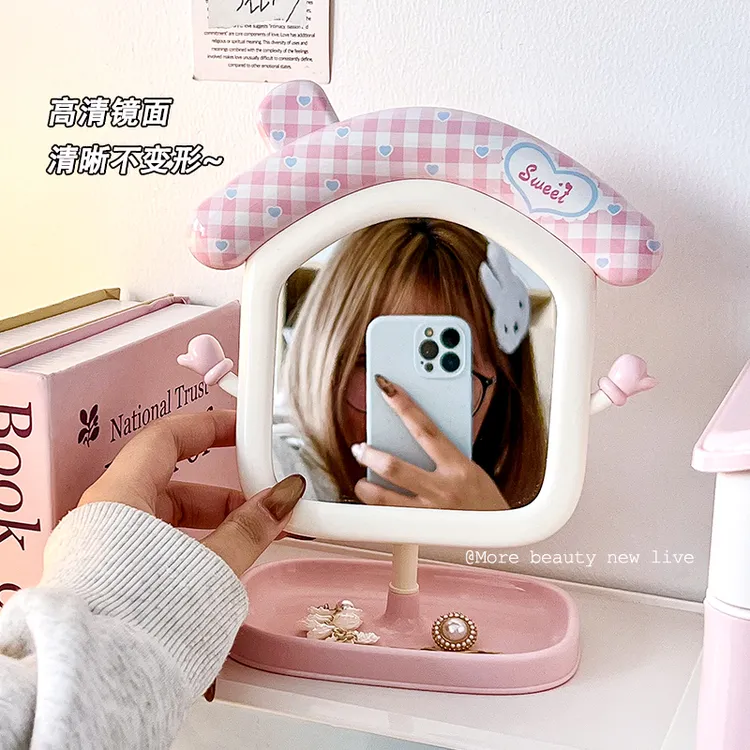 化妆镜ins风梳妆镜桌面宿舍立式镜子办公室工位高清梳妆台美妆镜