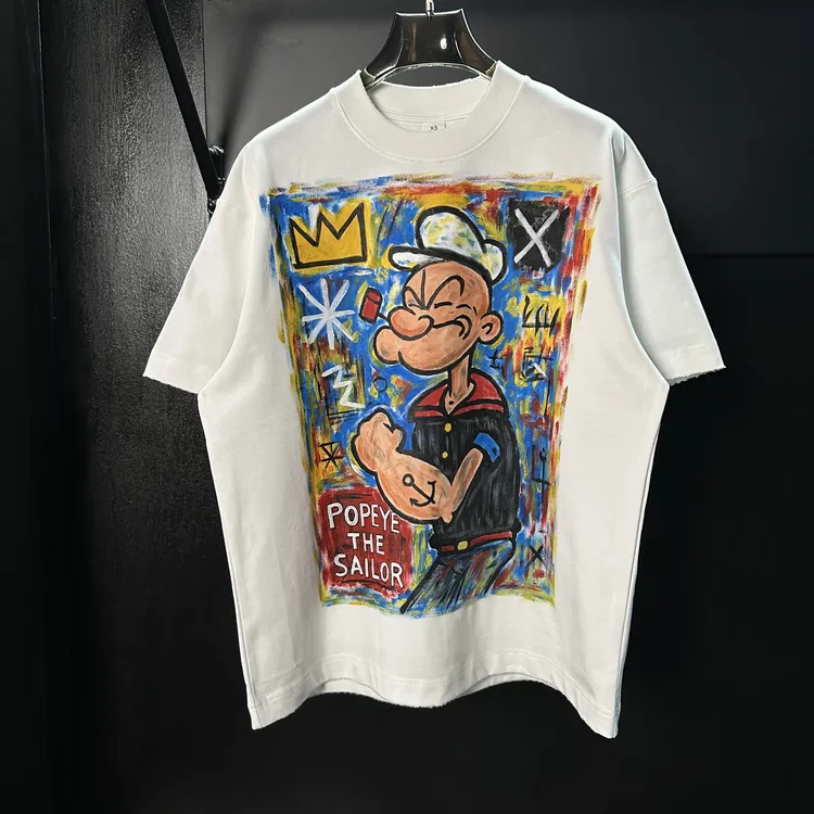 冷目潮物质·原创手绘涂鸦Popeye 大力水手Tee纯棉重磅T恤宽松短袖