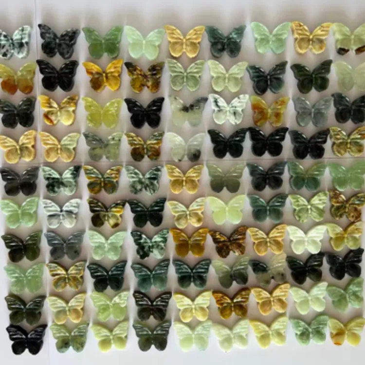 岫岩玉玉石线条蝴蝶雕刻玉石吊坠挂件岫玉蝴蝶古风挂件项链大蝴蝶