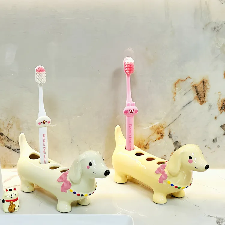 可爱腊肠狗牙刷架家用卫生间手动牙刷置物收纳架卡通陶瓷牙刷底座