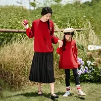 小茵曼红色卫衣女童2025秋圆领长袖亲子款N3833083