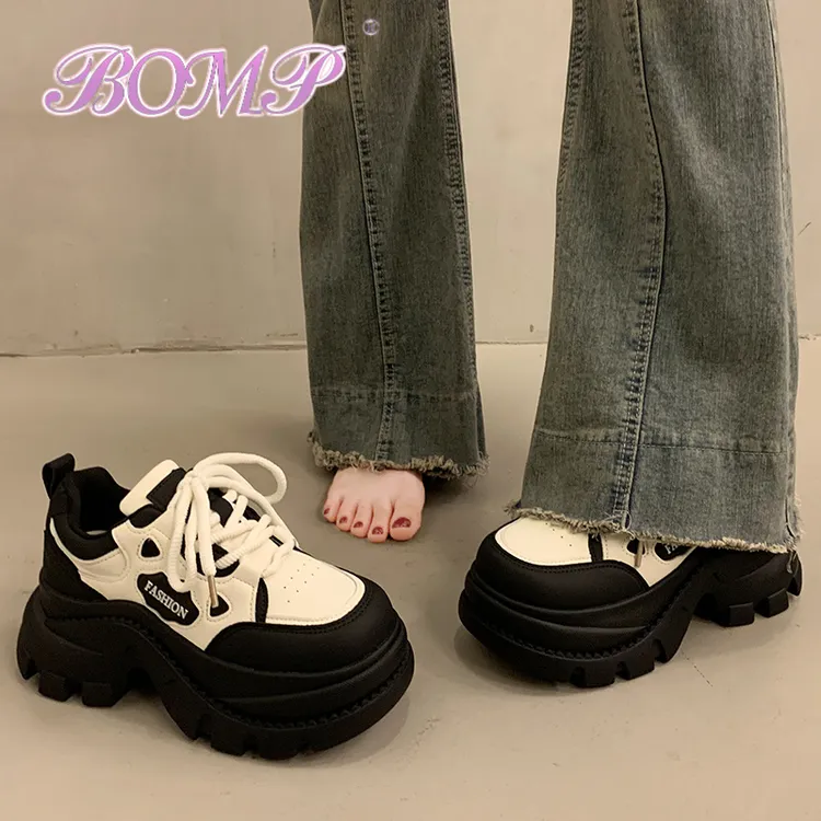 BOMP松糕厚底增高小白鞋女2025秋冬新款加绒百搭休闲运动老爹鞋子