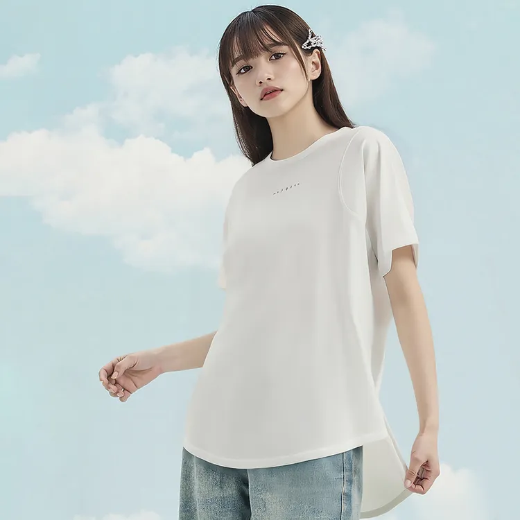 【自带凉感】雪花天丝棉夏季纯色百搭女款T恤宽松运动洋气衣服女