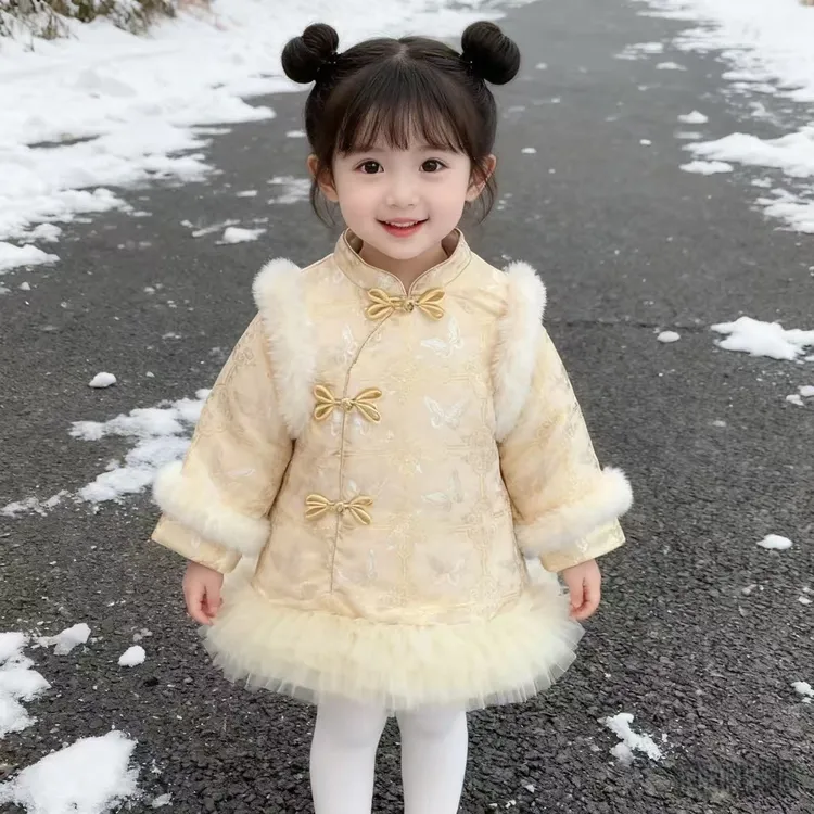 旗袍唐装女童中式新款公主风冬装宝宝国风棉服周岁礼服汉服拜年