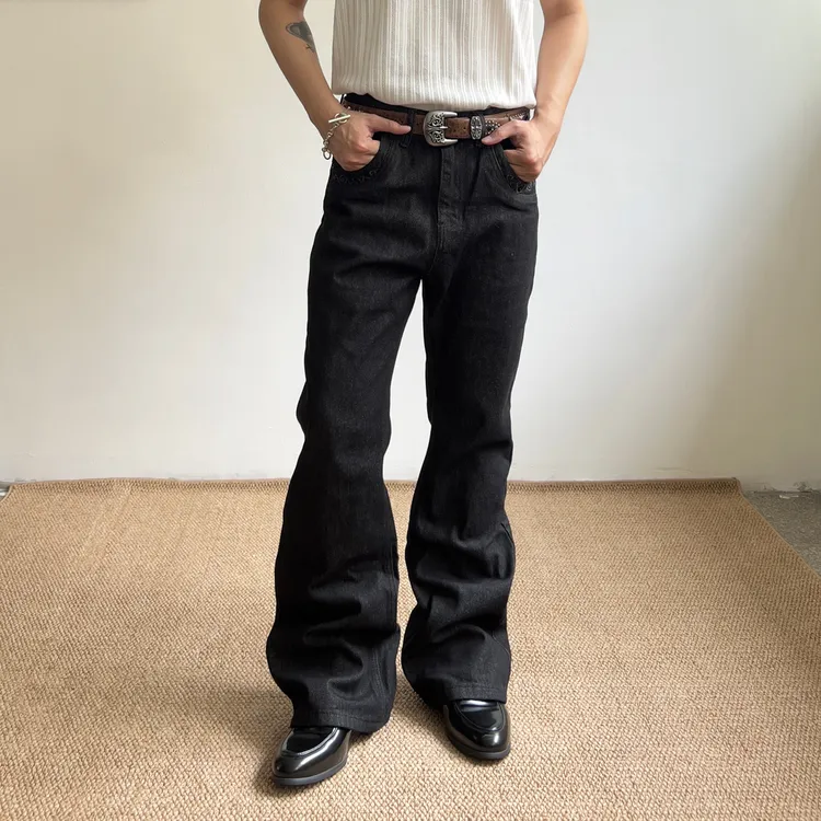 Outcast美式复古花纹刺绣修身直筒微喇牛仔裤显瘦长裤skinnyJean