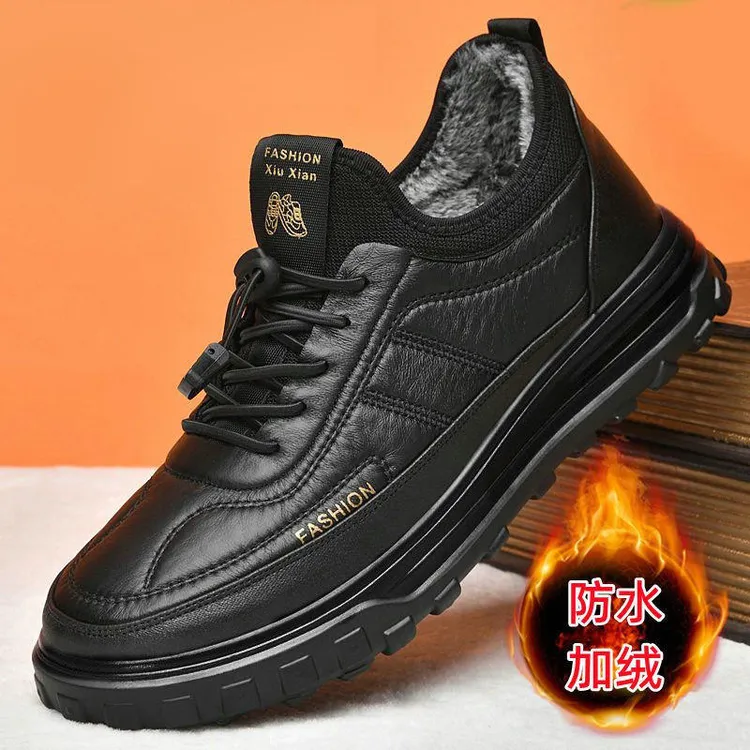 冬季新款棉鞋男加绒加厚地磅棉鞋老年人百搭鞋软底爸爸棉皮鞋鞋子